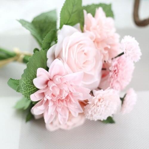 Roses dahlias Artificial flowers,Silk flower wedding bouquet for Wedding Home Party Christmas Decoration Height 30cm/11.8"