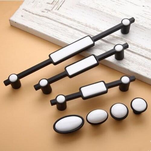 256mm modern simple white black wardrobe kitchen cabinet door handles 160mm 128mm square white ceramic drawer tv cabinet knobs