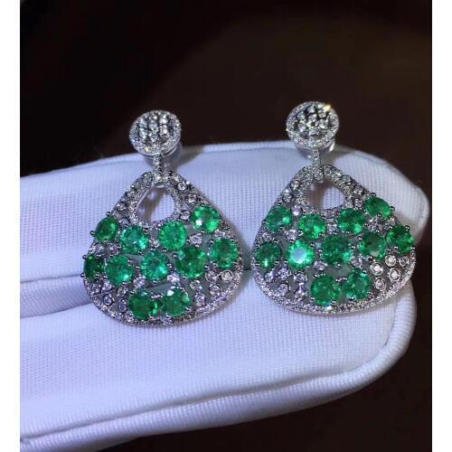 Natural Real Emerald Earring 925 Silver sterling Fine Charm Jewelry for Women Wedding Party Earring