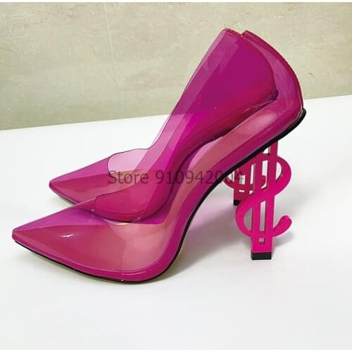 Transparent PVC Heel Party Shoes Woman Sexy Pointed Toe Dress Shoes Strange High Heel Sandals Spring Summer Shoes