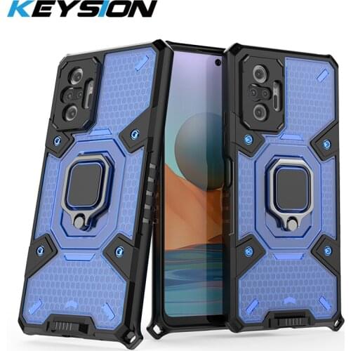 KEYSION Shockproof Case for Redmi Note 10 Pro 10 5G 10S Transparent Ring Stand Phone Cover for Redmi Note 9 Pro 9S 9T 9A 8 K40