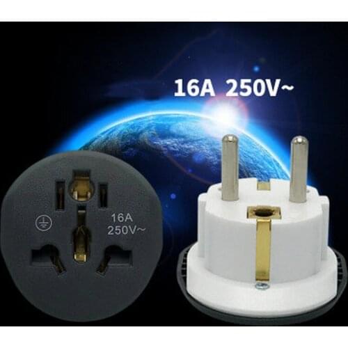 Universal EU KR Plug Adapter AC 250V 16A EU Converter 2 Round Pin Socket Suitable For US UA UK To EU Plug For Traveling 1pcs