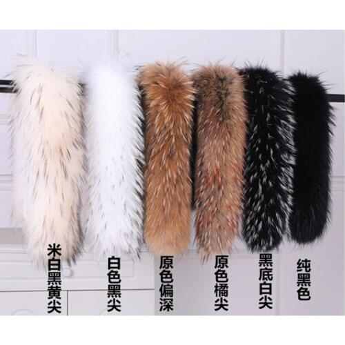 Real Raccoon Fur Collar For Winter Coat Women Winter Natural Fur Scarf Warm Female Neck Cap Long Warm Genuine Fur Scarf