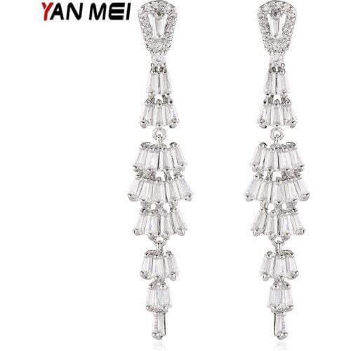YANMEI Cublic Zirconia Luxury Geometric Dangle Earrings For Women Rhinestone Luxurious Wedding Gifts Bride Brincos YME6195