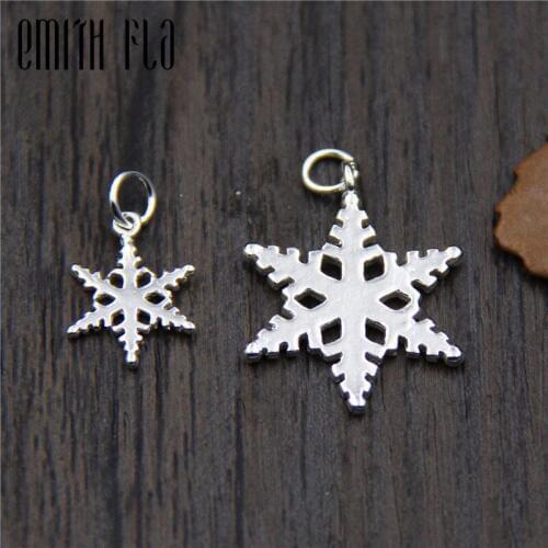 Emith Fla 100% 925 Sterling Silver Snowflake Chain Pendants Fit Women Bracelet Authentic DIY Pendants Jewelry Making Unisex Gift