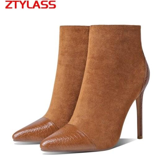 Big Size Womens Shoes Sexy Thin High Heel Suede Ankle Boots Fashion Zipper Autumn Winter Short Boots Ladies Pointed Toe Shoes