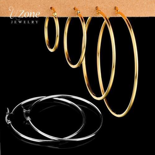 UZone Stainless Steel Big Circle Smooth Hoop Earrings for Women Gold Color Round Earrings Brincos Party Rock Gift