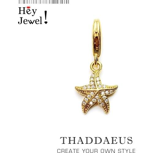 Golden Starfish Pendant Charm for Women 925 Sterling Silver Gift Ocean Spirit Bohemian Ocean Gift Fit Bracelet Necklace Jewelry