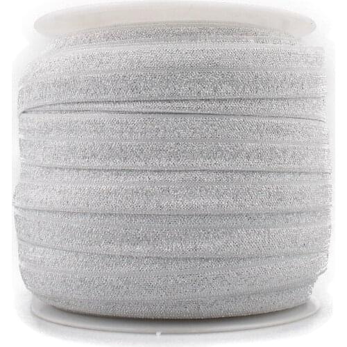 1PC=50Y 5/8"=15MM OEM Highly-flexible Elastic Glitter Velvet Ribbon Ornaments Solid Metallic Nylon Band for Hair Accessories