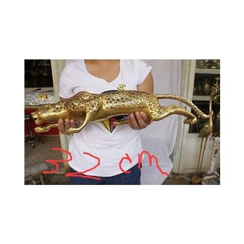 13" Huge BRASS Collect Leopard Panther Cheetah Run Statue decoration brass factory outlets fidget spinner