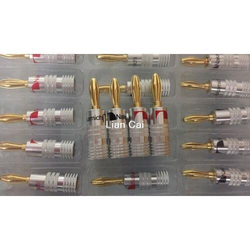 20Pcs New Type 4mm Nakamichi Banana Plug for Video 24K Gold Plated Speaker Copper Adapter Audio Connector free shipping