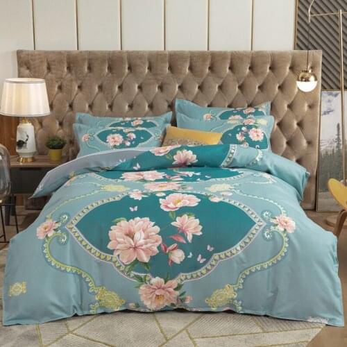 4pcs Home Textile Floral Printed Sheets Bed Linen 220x240 Cotton Duvet Cover Bed Comforters Queen King Size Bedding Set Luxury