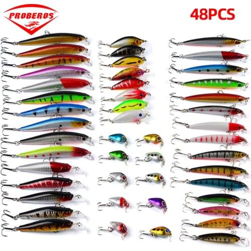 48Pcs Mixed Fishing Lure Kits Wobbler Crankbait Swimbait Minnow Hard Baits Spiners Carp Bait Set Fishing Tackle