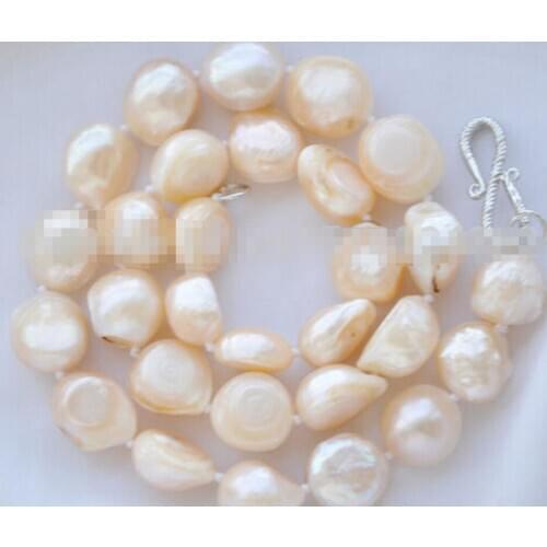 Free Shipping 17" 14mm pink baroque freshwater pearl necklace