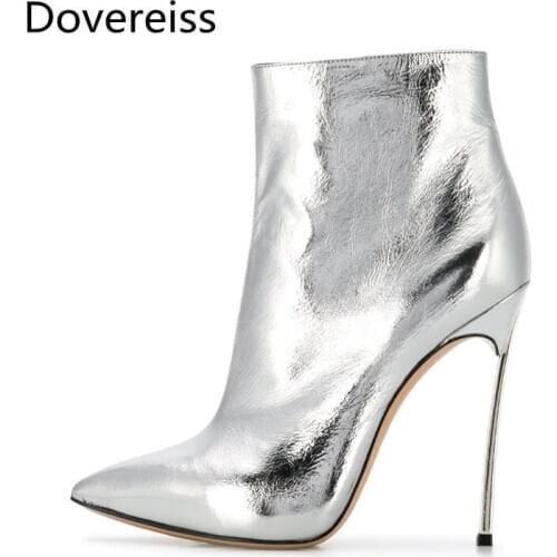 Dovereiss Fashion shoes for woman Winter Pure color Pointed Toe sexy Zipper Stilettos heels Short boots Elegant Mature 34-45