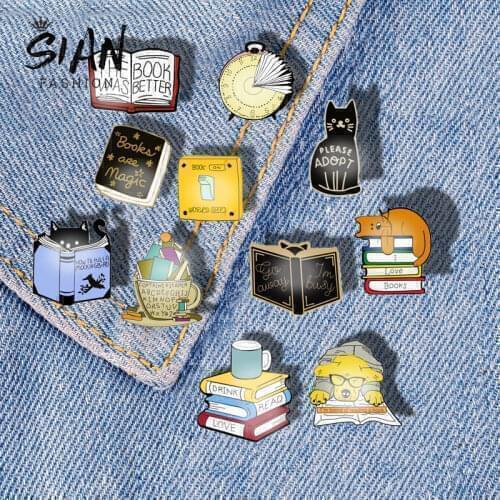 SIAN Cartoon Reading Lover Pins Brooches Acrylic Enamel Pin Cute Jewelry Cartoon Badge For Clothes Decoration Jewelry collection