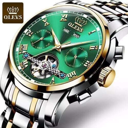Business Watch Men Automatic Luminous Clock Tourbillon Stainless Steel Waterproof Mechanical Watch Top Brand Relogio Masculino