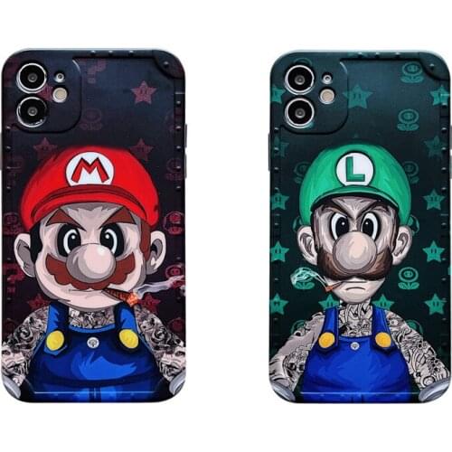 Mario Cartoon Black Oxidized Game Mushroom Anime Phone Case for IPhone 12 11 Pro X Xs Max XR 7 8 Plus Silicone Case