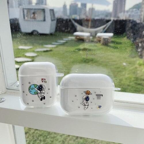 Cartoon Astronaut Earphone Case For AirPods 2 3 Soft Silicone Transparent Earphone Cover For AirPods Pro Protect Shell with Hook