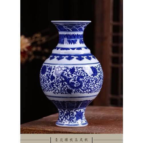 Jingdezhen blue and white Porcelain Vases Fine Bone China Vase Peony Decorated High Quality Ceramic Vase