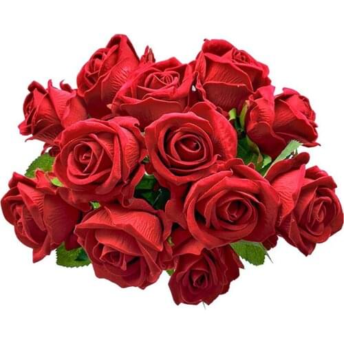 12Pcs Artificial Rose Silk Flower Flower Bridal Bouquet Artificial Roses with Stems for Home Wedding Decoration