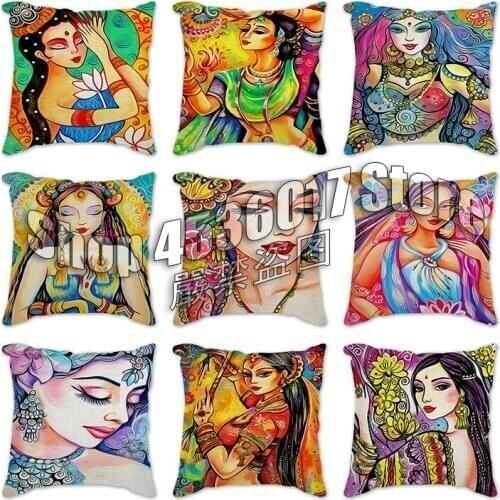 Cotton Linen Cushion Cover Cartoon Pretty Girl Pillow Case Home Decorative Pillows Cover Sofa Car Pillowcase fall pillow case