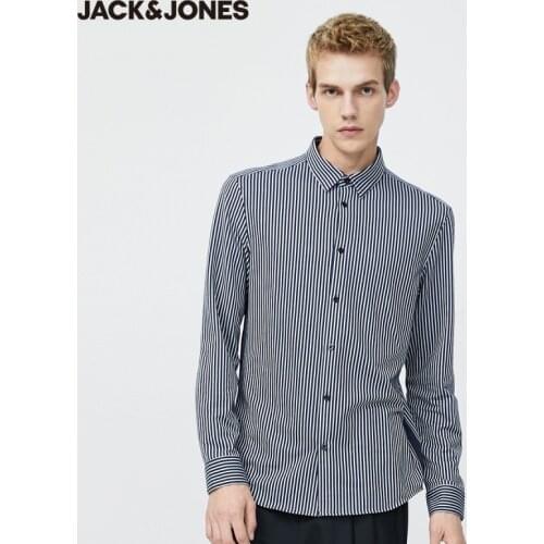 JackJones Mens Cotton Stripe Business Casual Slim Fit Long-sleeved Shirt | 220105512