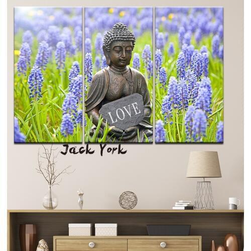 Canvas Painting Buddha in Lavender garden landscape 3 Pieces Wall Art Painting Modular Wallpapers Poster Print Home Decor