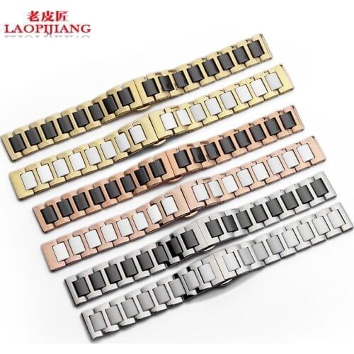 14mm 16mm 18mm 20mm 22mm Ceramic bracelet in stainless steel watchband watch strap women men wristwatches band Butterfly buckle