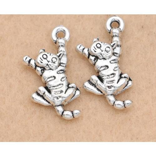 KJjewel Tibetan Silver Plated Cat Charm Pendants for Jewelry Making Handmade Jewelry Diy Accessories 22x11mm