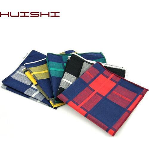 HUISHI Plaid Mens Towel Handkerchiefs Pocket Square Brand Cotton Pocket Square For Mens Suits Striped Handkerchief Wedding Gifts