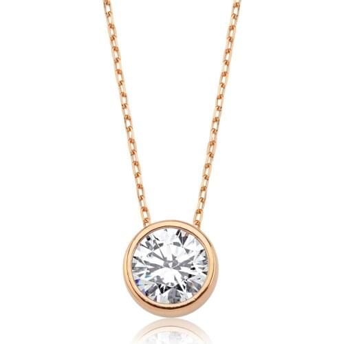 Valori Jewels 2 Carat, Zirconia White Round Gemstone, Rose Gold Plated, Sterling Silver Necklace