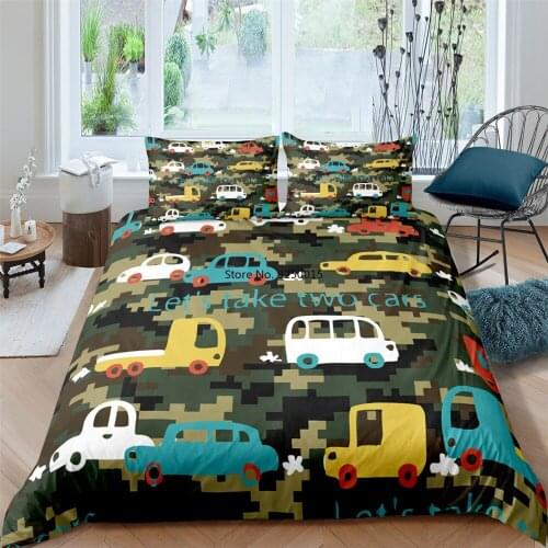 3D Excavator Tractor Comforter Cover Cartoon Machinery Bulldozer Pattern Bedding Set for Kids Boys Duvet Cover with Pillowcases