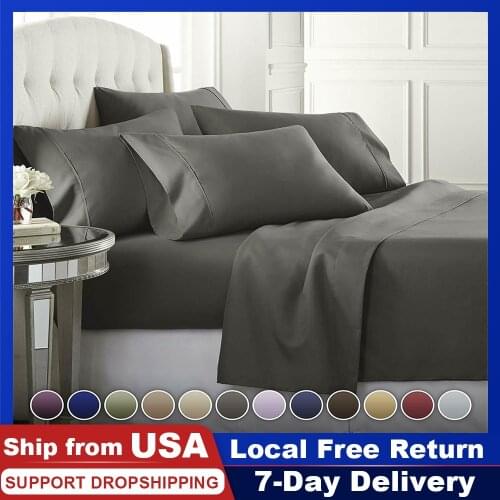 4 pcs Bed Sheet Set Deep Pocket 1800TC Soft Flat Fitted Bedding set with Pillow cases King Queen Double Single for Home Hotel