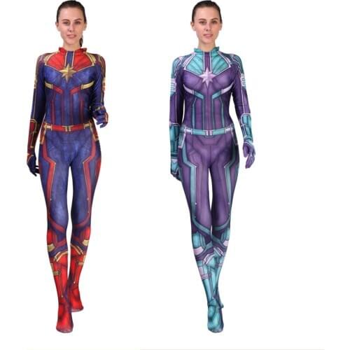 3D printing Movie Version Captain Carol Danvers Cosplay Costume Zentai Superhero Bodysuit Suit Jumpsuits Women costumes