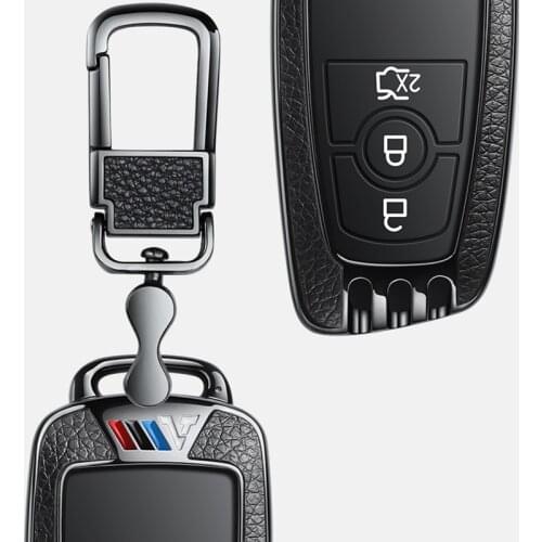 Alloy Leather Car Key Cover For Ford Fusion Mondeo Mustang Explorer Edge EcoSport For Lincoln Mondeo MKC MKZ MKX Car Styling