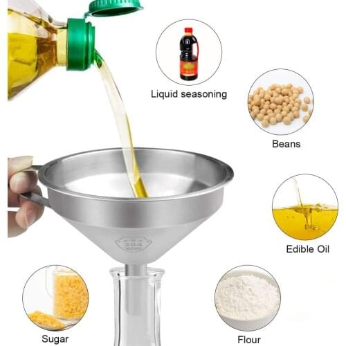 Kitchen Funnel Stainless Steel Water Milk Oil Funnel Filter Household Filling Tool with 200 Mesh Filter Strainer