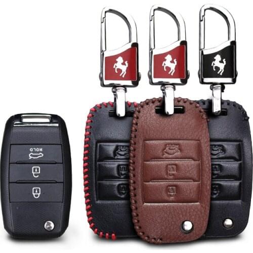 KUKAKEY Leather Car Key Case Fob Cover For KIA Rio K2 K3 K5 Bongo Sorento Soul Sportage 3Button Flip Folding Car Key Bag Holder