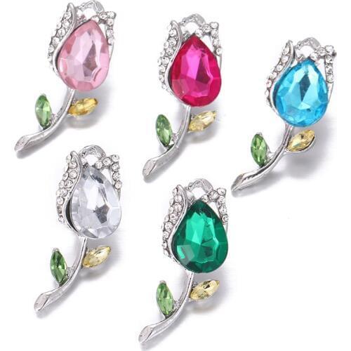 KZ1694 New Beauty Flower Rose Rhinestone 18mm snap buttons fit 18mm snap necklace bracelet jewelry wholesale Women Gift