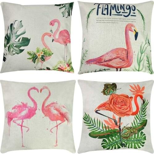 Summer Flamingo Pillowcase Cushion Cover Home Decor Bedroom Plant Leaves Sofa Car Cushion Cover Hawaiian Party Decor Pillow Case