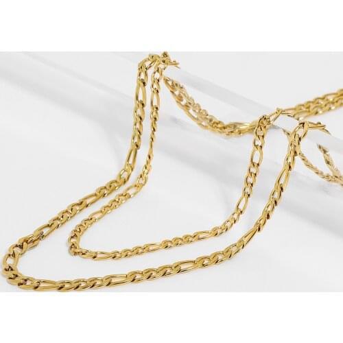 Minimal Double Figaro Gold Chain Necklace For Women Gold Plated Stainless Steel Two Layers Chokers Neckalce Daily Jewelry