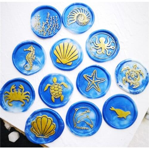 Sea Animals sealing wax stamp seaweed tortoise Sea turtle whale starfish shell Sea Horse squid octopus Hippocampus wax stamp