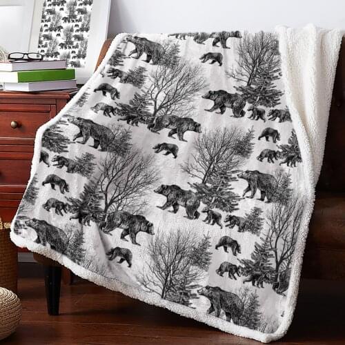 Silhouette Bear Woods Texture Throw Blanket Soft Fleece Blankets Winter Blanket Portable Picnic Blankets Bedclothes