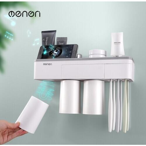 Bathroom Accessories Set Toothbrush Holder Automatic Toothpaste Dispenser Wall Mount Storage Rack Bathroom Tools Set