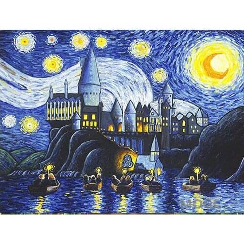 Van Gogh Castle Boat DIY Diamond Painting Kit Diamond cross Stitch Rhinestone Mosaic Painting Hall Hanging Murals