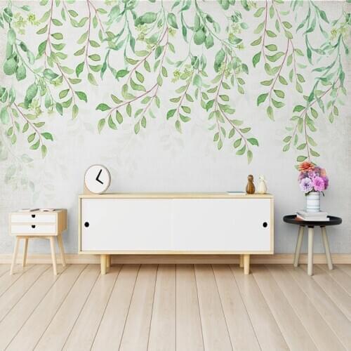 Custom Mural 3D Hand Painted Watercolor Green Leaves Fresco Pastoral Living Room Bedroom Bedside Dining Room Photo Wall Paper