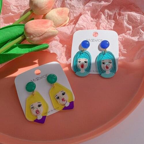 2021 New Korean Cartoon Girls Acrylic Personality Trendy Dangle Earrings For Women Fashion Jewelry Party Face Oorbellen Brincos