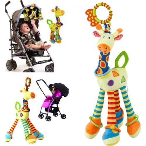 Plush Infant Toys Baby Development Giraffe Animal Handbells Rattles Handle Toys Stroller Rattles Educational Plush Toys 0-2 Y