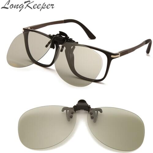 LongKeeper Polarized Photochromic Flip Up Pilot Lens Driving Night Vision Glasses UV400 Clip On Sunglasses Lenses Anti Glare
