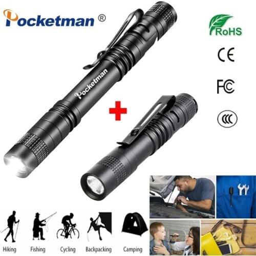 Mini Portable Flashlight Waterproof Small Penholder Night Walking Lighting Car Repair Light Work LED Torch power by AAA Battery